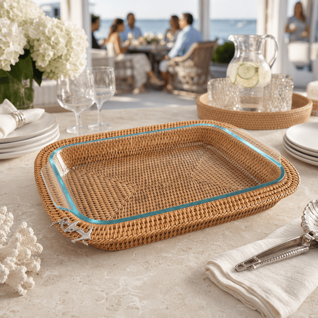 Anchor Hand Woven Wicker Rattan 3qt Rectangular Casserole Holder