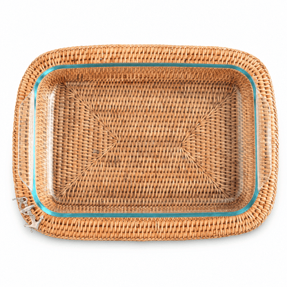 Anchor Hand Woven Wicker Rattan 3qt Rectangular Casserole Holder