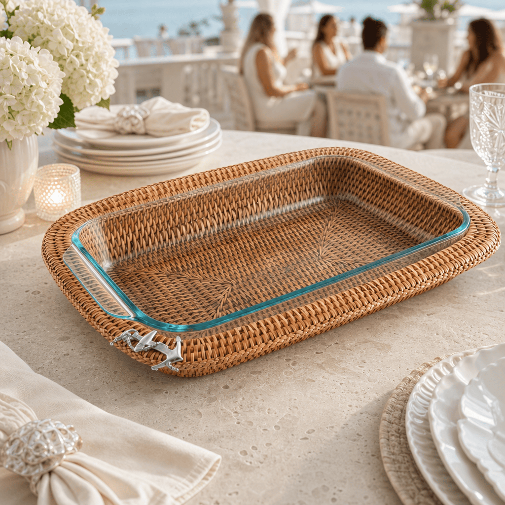 Anchor Hand Woven Wicker Rattan 3qt Rectangular Casserole Holder