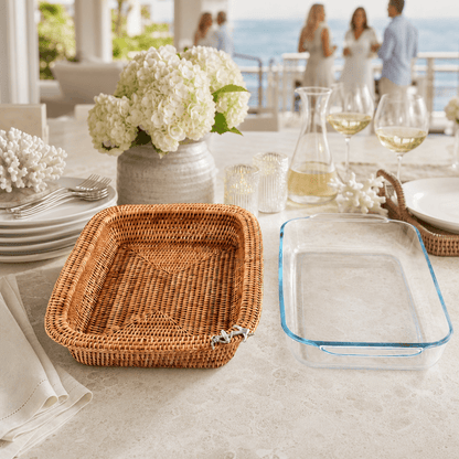Anchor Hand Woven Wicker Rattan 3qt Rectangular Casserole Holder