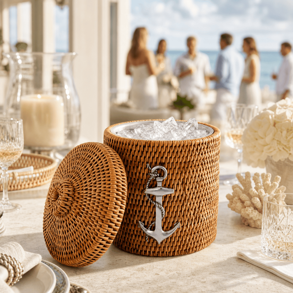 Anchor Hand-Woven Rattan Lidded Ice Bucket