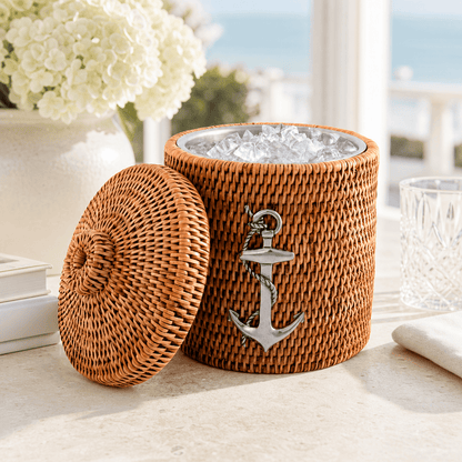 Anchor Hand-Woven Rattan Lidded Ice Bucket
