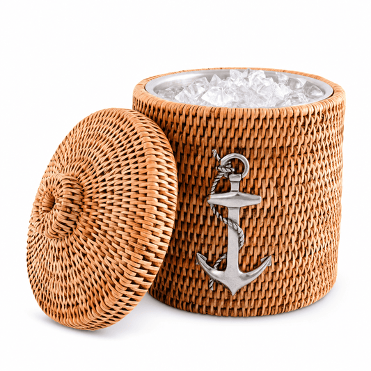 Anchor Hand Woven Wicker Rattan Lidded Ice Bucket