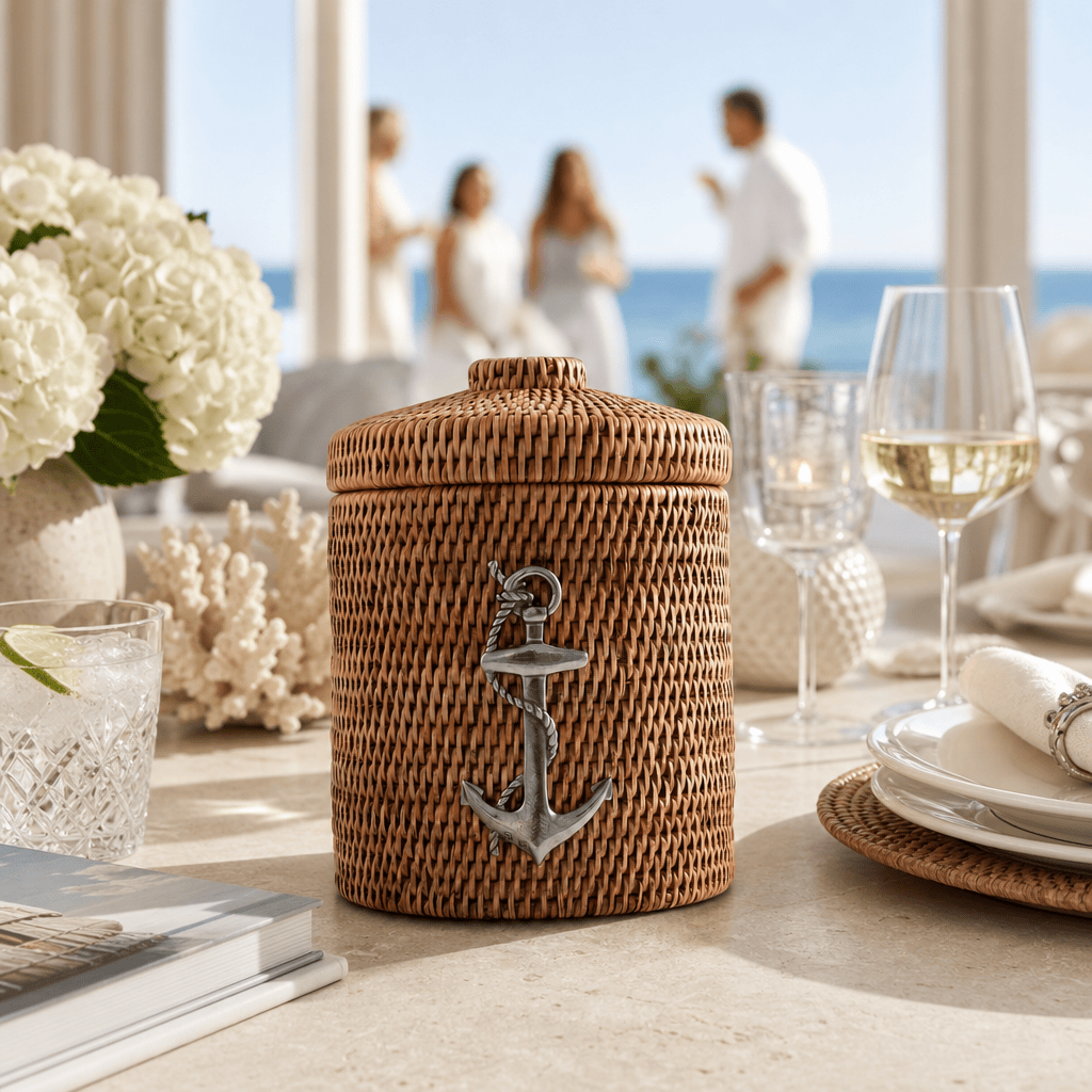 Anchor Hand-Woven Rattan Lidded Ice Bucket