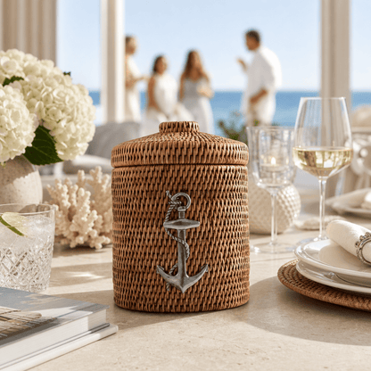 Anchor Hand-Woven Rattan Lidded Ice Bucket