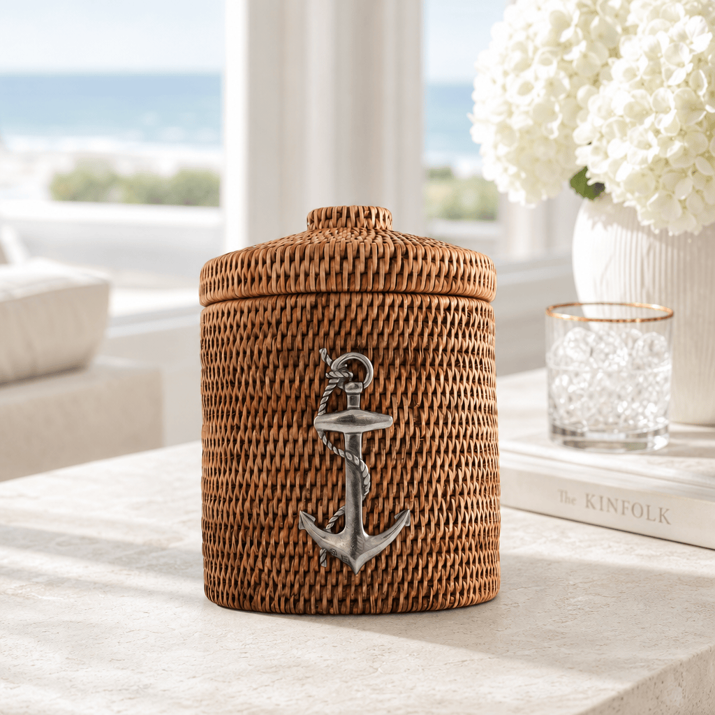 Anchor Hand-Woven Rattan Lidded Ice Bucket