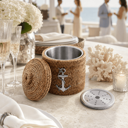 Anchor Hand-Woven Rattan Lidded Ice Bucket