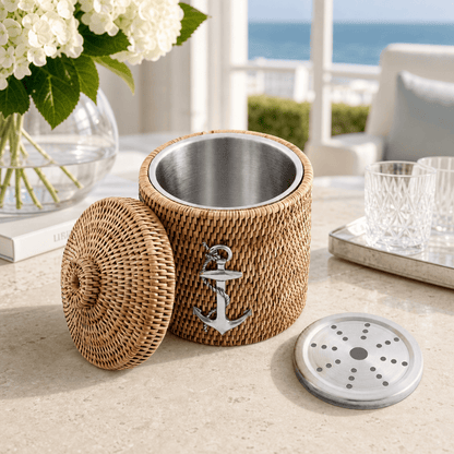 Anchor Hand-Woven Rattan Lidded Ice Bucket
