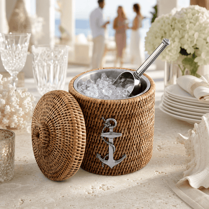 Anchor Hand-Woven Rattan Lidded Ice Bucket