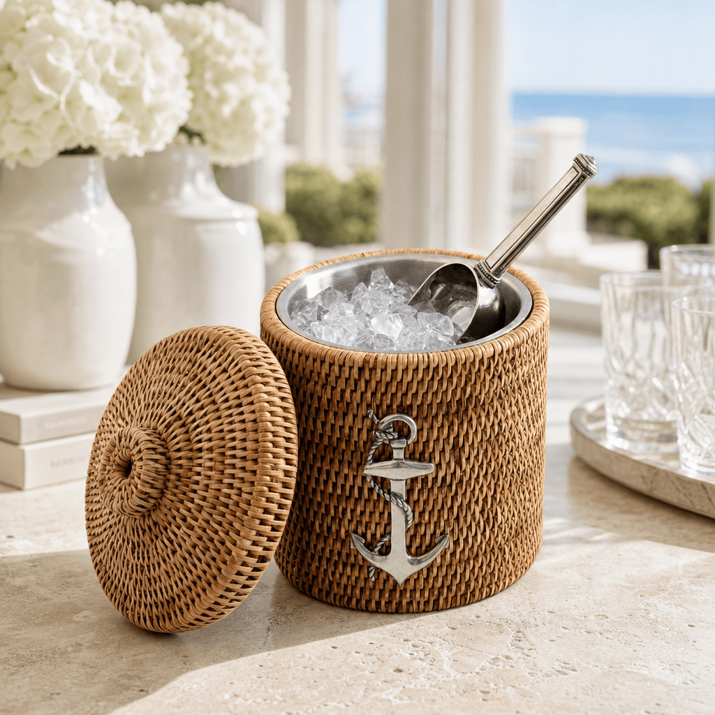 Anchor Hand-Woven Rattan Lidded Ice Bucket