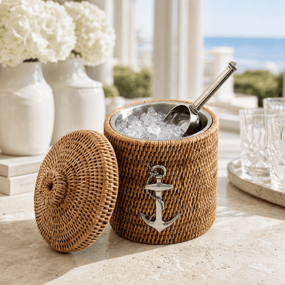 Anchor Hand-Woven Rattan Lidded Ice Bucket
