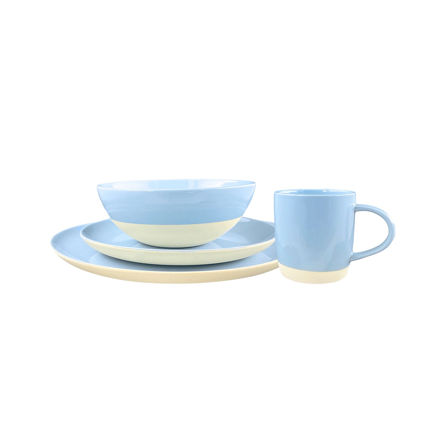 Shell Bisque Blue Porcelain 16 Piece Dinnerware Set, Service For 4