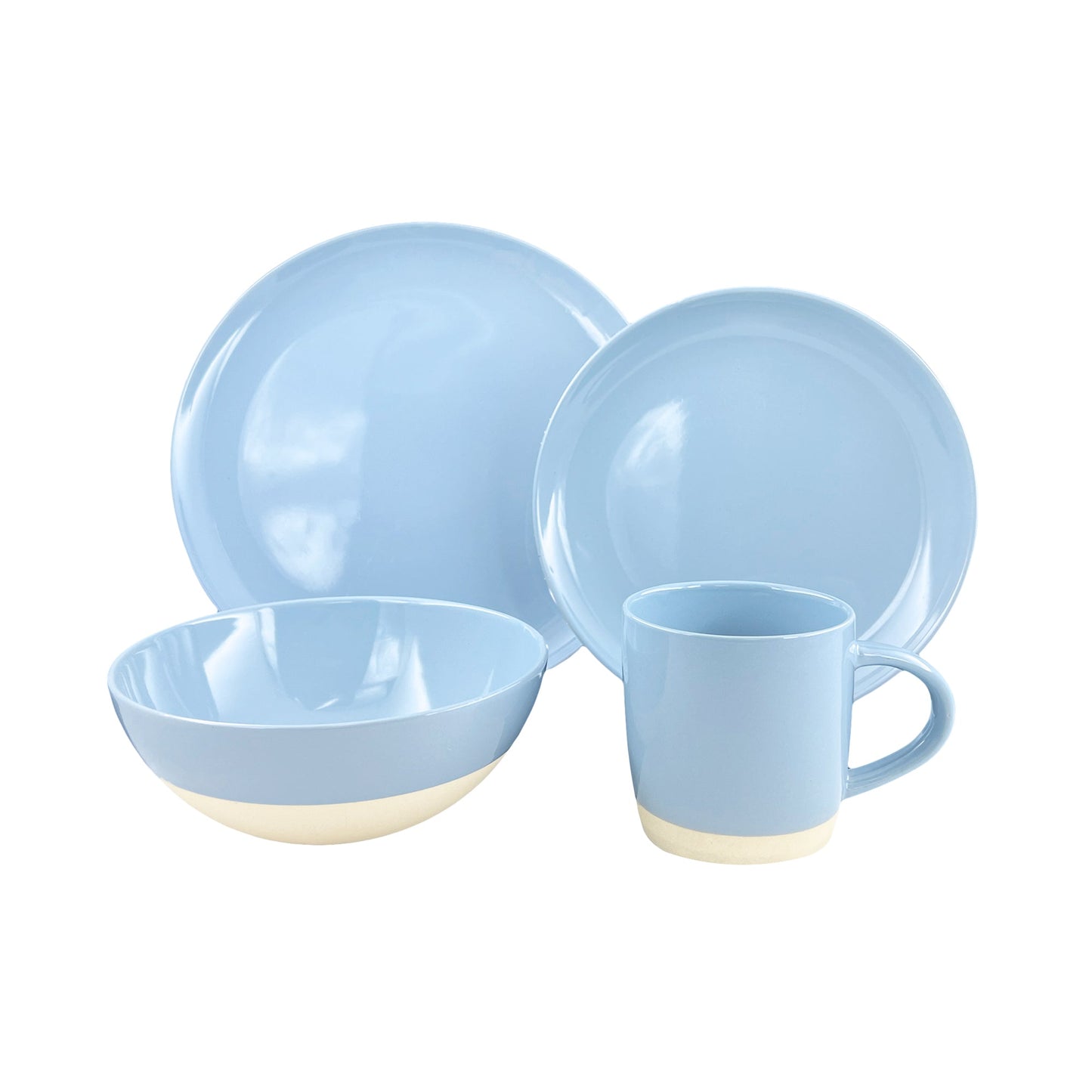 Shell Bisque Blue Porcelain 4 Piece Dinnerware Set, Service For 1