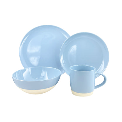Shell Bisque Blue Porcelain 4 Piece Dinnerware Set, Service For 1