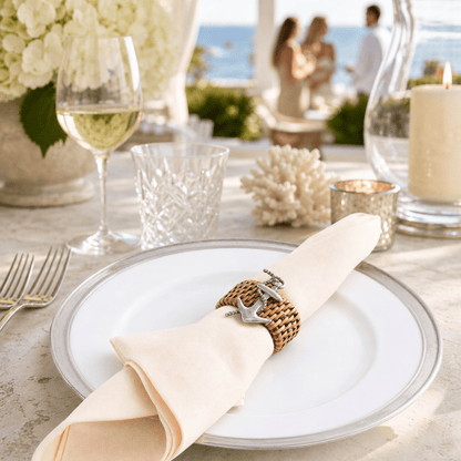 Anchor Hand Woven Wicker Rattan Napkin Ring - Set of 4