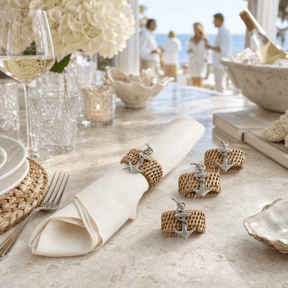 Anchor Hand Woven Wicker Rattan Napkin Ring - Set of 4