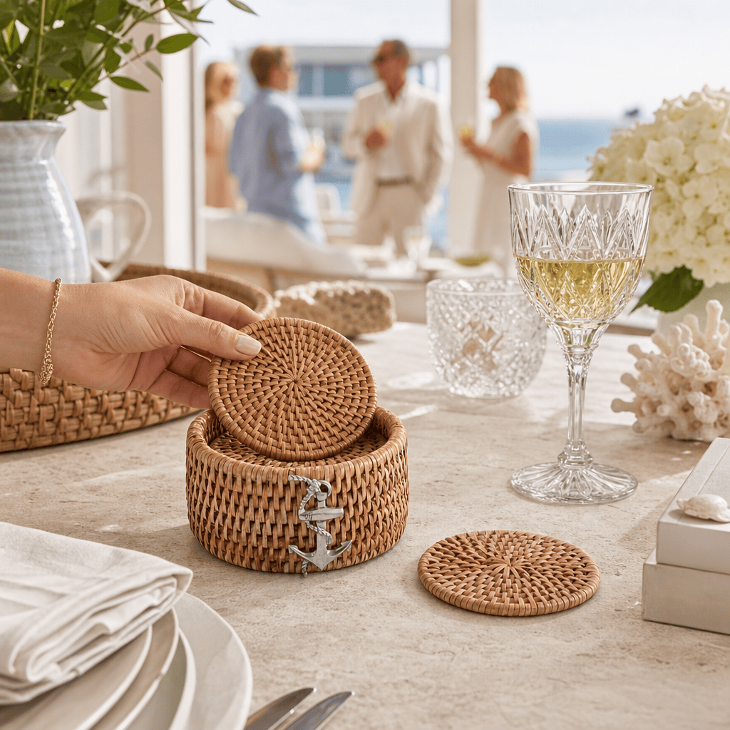 Anchor Rattan Coaster Set - 6 Coasters