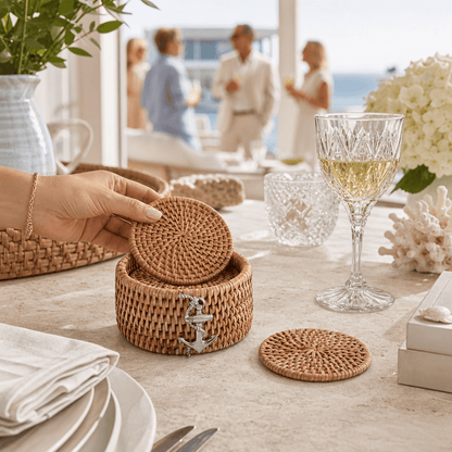 Anchor Rattan Coaster Set - 6 Coasters