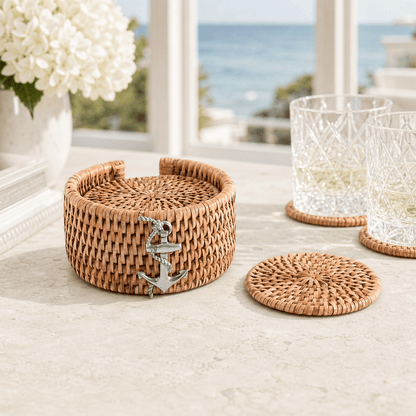 Anchor Rattan Coaster Set - 6 Coasters