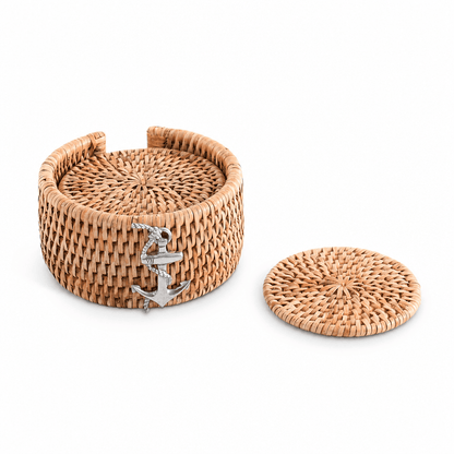 Anchor Rattan Coaster Set - 6 Coasters