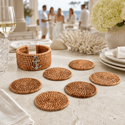 Anchor Rattan Coaster Set - 6 Coasters