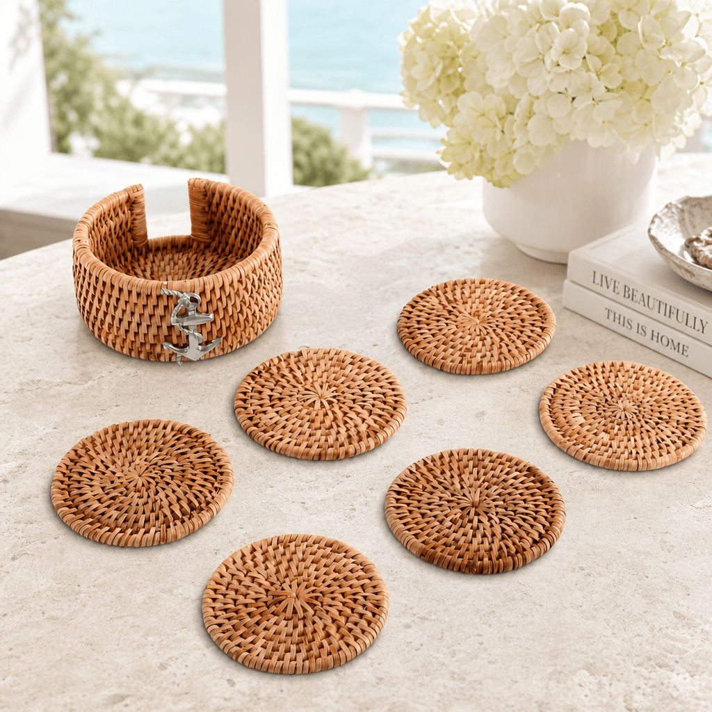 Anchor Rattan Coaster Set - 6 Coasters