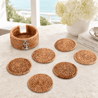 Anchor Rattan Coaster Set - 6 Coasters