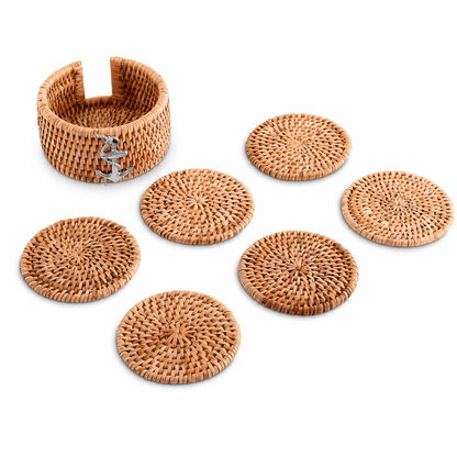Anchor Rattan Coaster Set - 6 Coasters