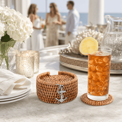 Anchor Rattan Coaster Set - 6 Coasters
