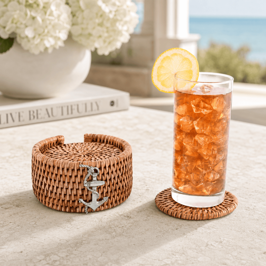 Anchor Rattan Coaster Set - 6 Coasters