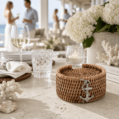 Anchor Rattan Coaster Set - 6 Coasters