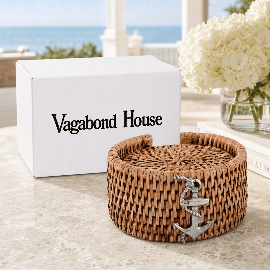 Anchor Rattan Coaster Set - 6 Coasters