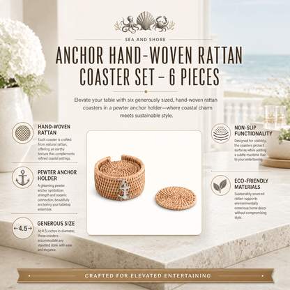 Anchor Rattan Coaster Set - 6 Coasters