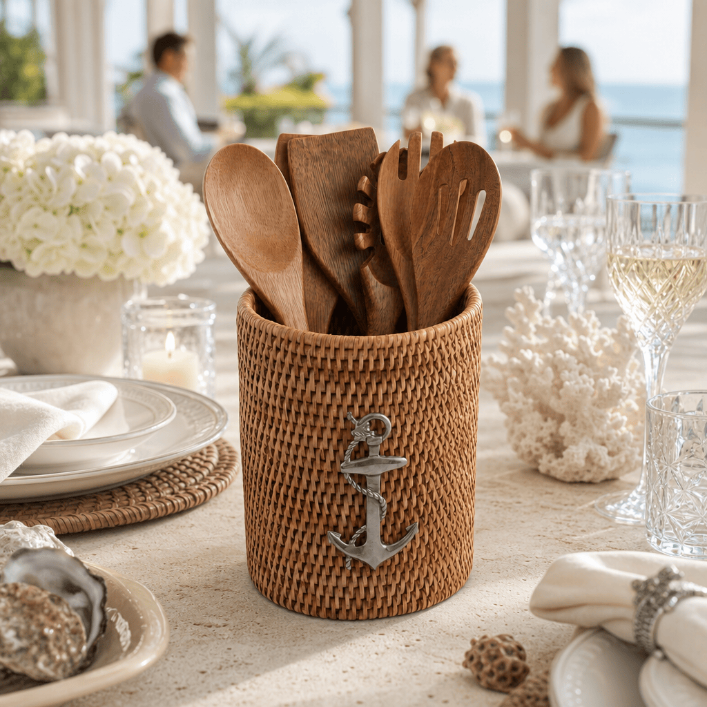Anchor Hand Woven Wicker Rattan Utensils Holder