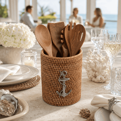Anchor Hand Woven Wicker Rattan Utensils Holder