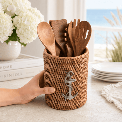 Anchor Hand Woven Wicker Rattan Utensils Holder