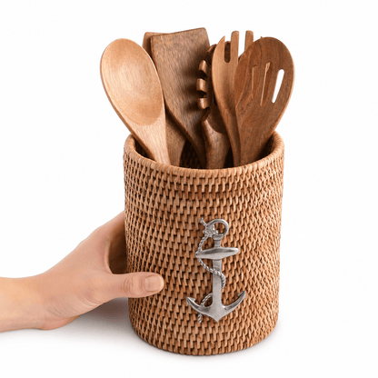 Anchor Hand Woven Wicker Rattan Utensils Holder