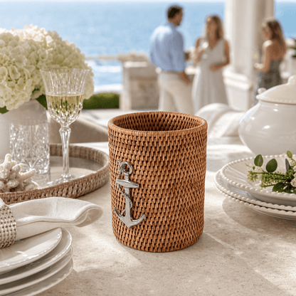 Anchor Hand Woven Wicker Rattan Utensils Holder