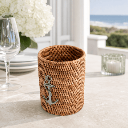 Anchor Hand Woven Wicker Rattan Utensils Holder