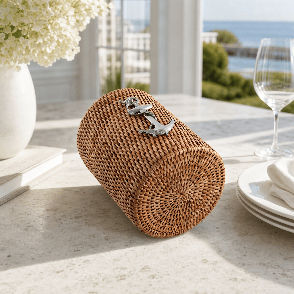 Anchor Hand Woven Wicker Rattan Utensils Holder