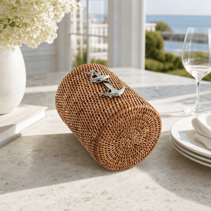Anchor Hand Woven Wicker Rattan Utensils Holder