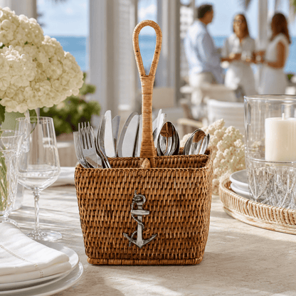 Anchor Rattan Flatware Caddy