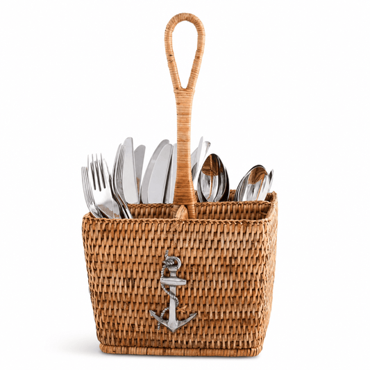 Anchor Hand Woven Wicker Rattan Flatware Caddy
