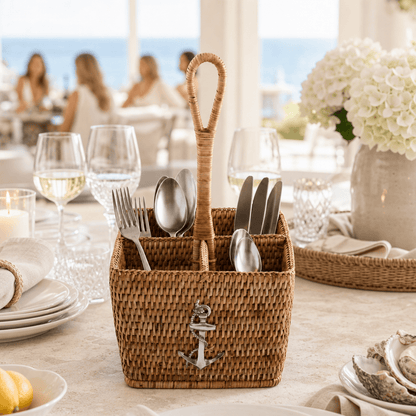 Anchor Rattan Flatware Caddy