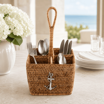 Anchor Rattan Flatware Caddy