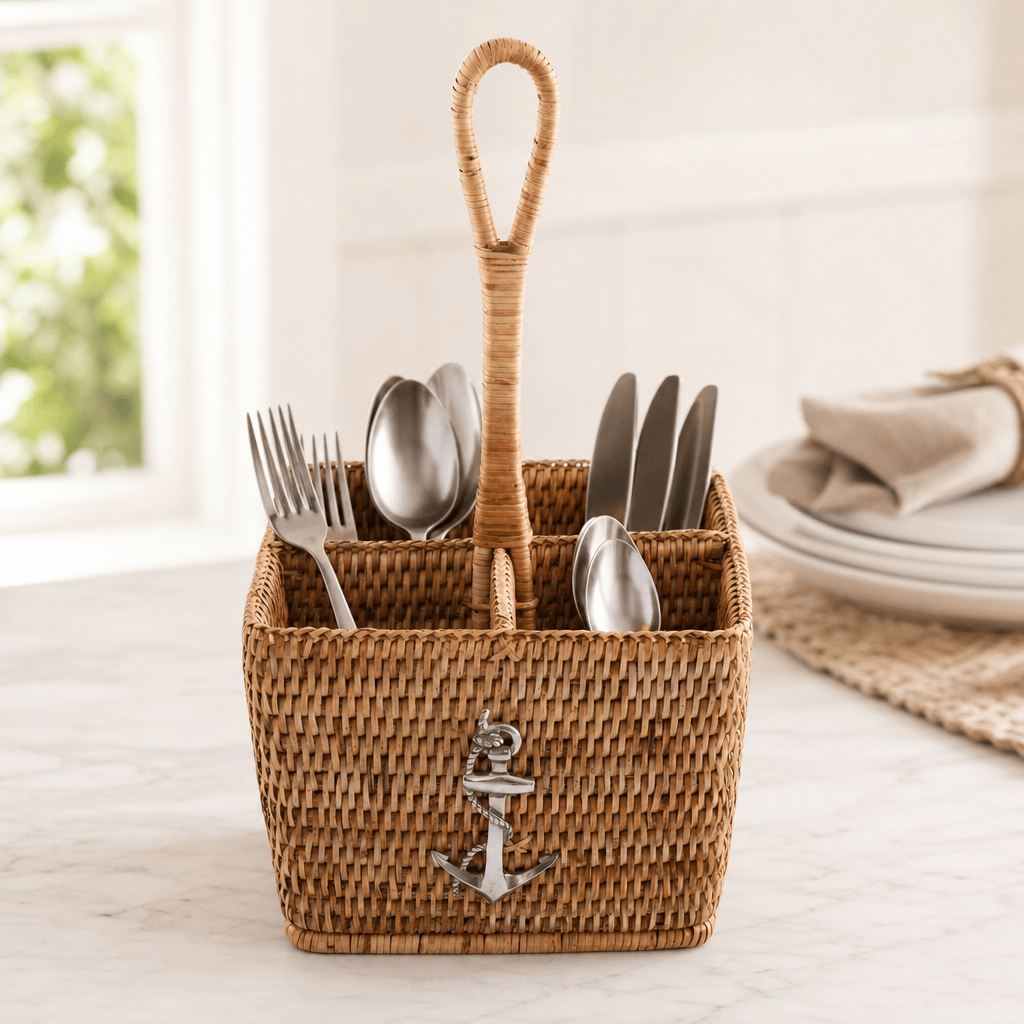 Anchor Rattan Flatware Caddy