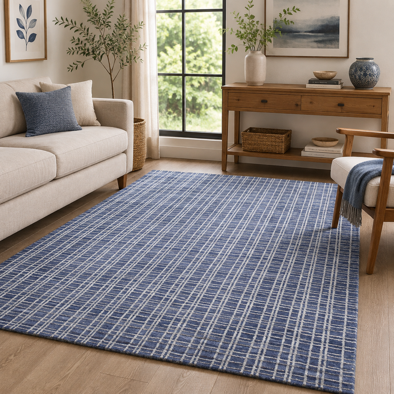 Area Rug | Light Blue Wool & Bamboo Silk Handloom Rug