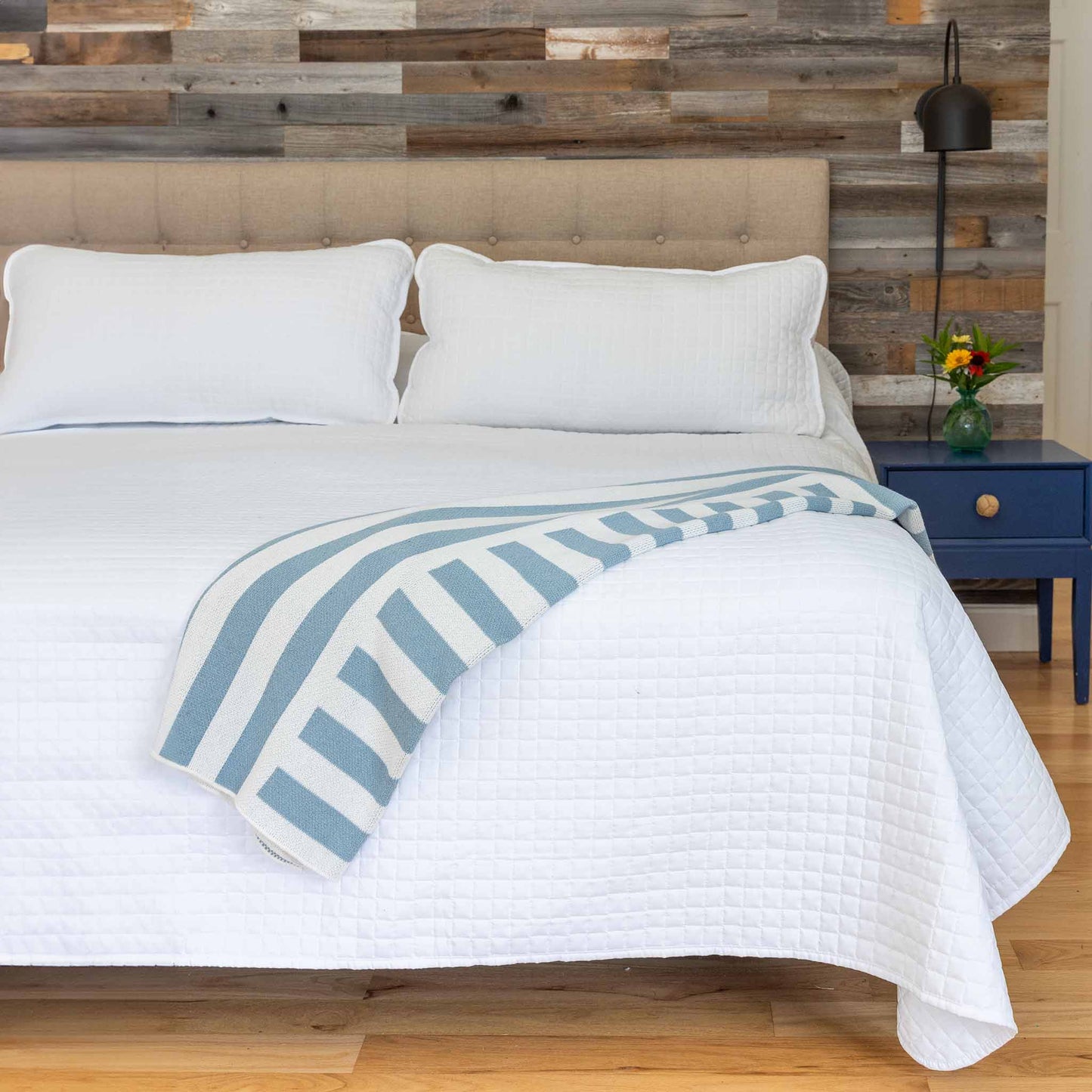 Cotton Sustainable Knit Throw Blanket - Coastal Stripes