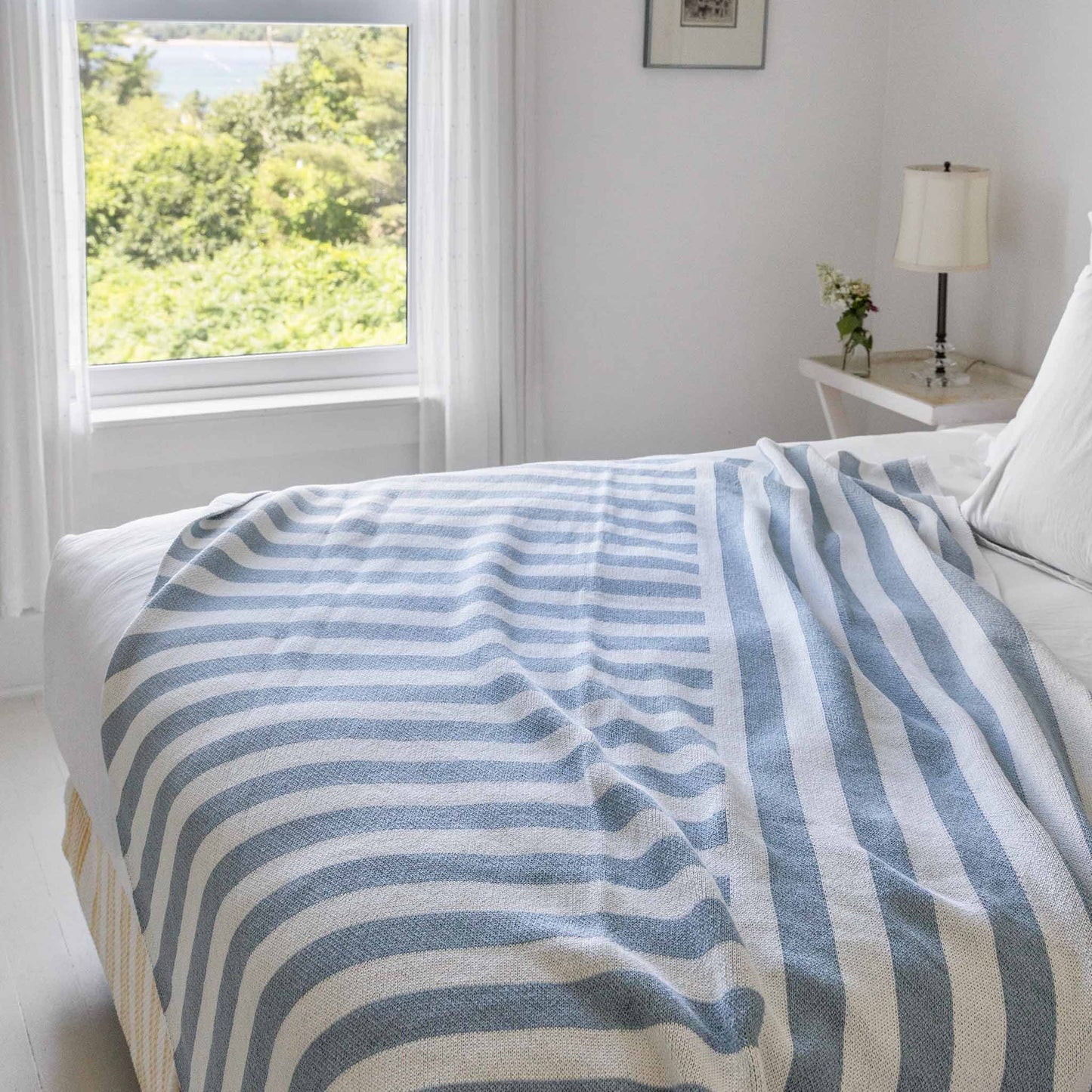Cotton Sustainable Knit Throw Blanket - Coastal Stripes