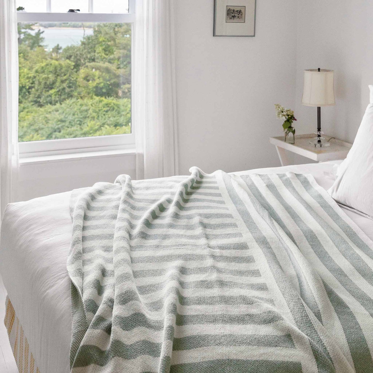 Cotton Sustainable Knit Throw Blanket - Coastal Stripes